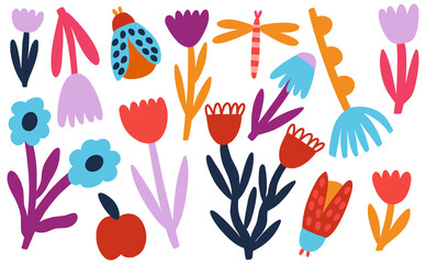 Colorful Hand-Drawn Floral and Insect Illustration