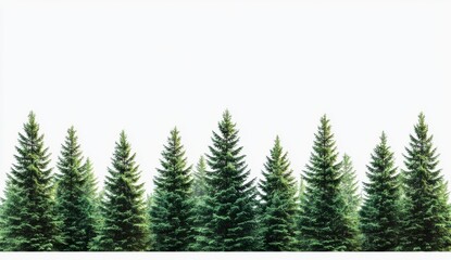 Obraz premium Row of Lush Green Pine Trees Against White Background