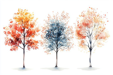 set of trees watercolor isolated on white background