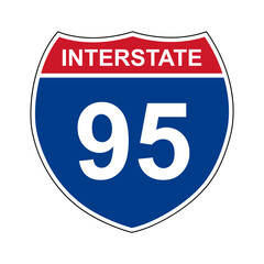Interstate 95. Interstate highway sign. Road number. Signpost indicating route numbers in the U.S. Interstate Highway System. Even numbers run west to east. Odd numbers run north to south.