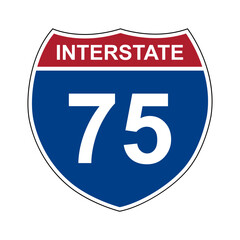 Interstate 75. Interstate highway sign. Road number. Signpost indicating route numbers in the U.S. Interstate Highway System. Even numbers run west to east. Odd numbers run north to south.