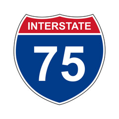 Interstate 75. Interstate highway sign. Road number. Signpost indicating route numbers in the U.S....