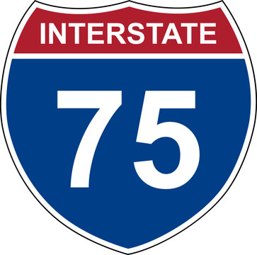 Interstate 75. Interstate highway sign. Road number. Signpost indicating route numbers in the U.S. Interstate Highway System. Even numbers run west to east. Odd numbers run north to south.