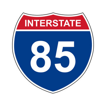 Interstate 85. Interstate highway sign. Road number. Signpost indicating route numbers in the U.S. Interstate Highway System. Even numbers run west to east. Odd numbers run north to south.
