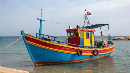 Fototapeta premium Colorful Fishing Boat Clip Art for Marine Themes. Nautical Designs. and Ocean-Related Projects