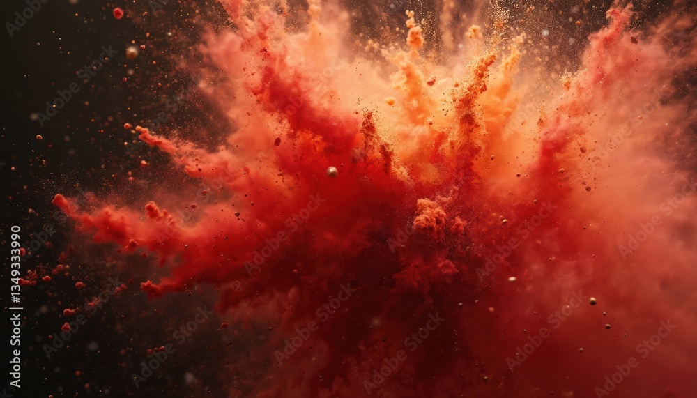 Aufkleber abstract illustration of red gold dust explosion against dark backdrop. dynamic burst frozen in time