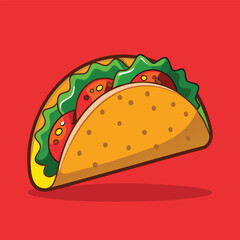 Cartoon Taco with Lettuce and Tomato
