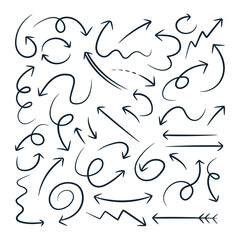 Collection hand drawn arrows. Set simple arrows isolated on white background. Arrow mark icons. Arrow paints stock vectors.