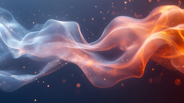 Celestial dance of light and shadow, a swirling nebula of cool blue and warm orange hues, sparkling with ethereal dust.