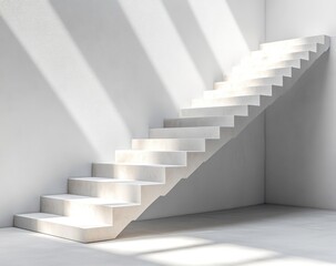 Obraz premium Modern white stairs in sunlit interior corner