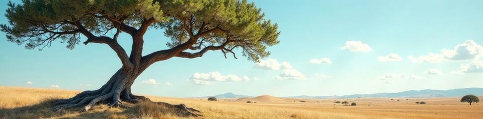 Naklejka premium Tree's twisted branches stretch towards the sky in emptiness, desolation, empty, trees