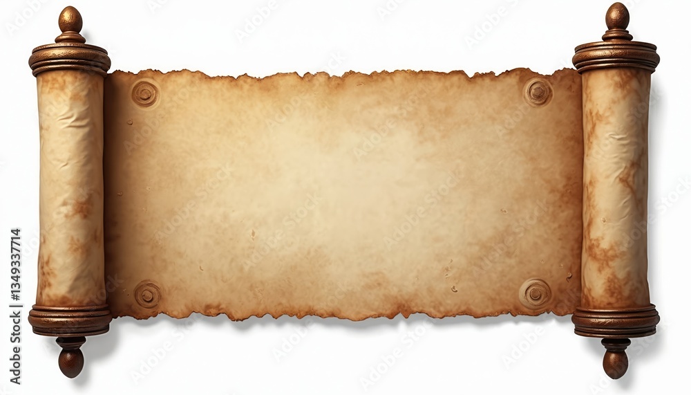 Aufkleber ancient scroll with blank parchment surface rolled with brown wooden rollers. vintage paper sheet fo