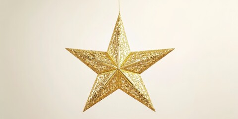 Fototapeta premium Gold Glitter Star Decoration on Off White Background