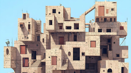 Pixelated Beige Desert Cityscape