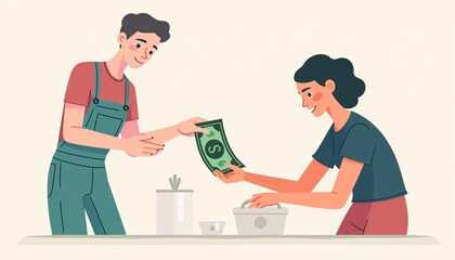 An illustration of a person donating money to a charity.