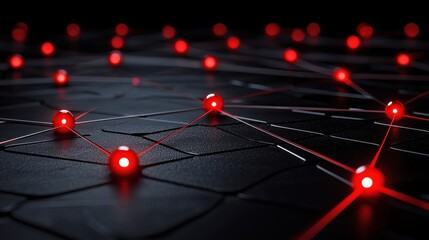 Networked Connections: A 3D Render of Interconnected Glowing Nodes on Dark Surface