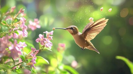 Fototapeta premium a hummingbird drinking nectar, ultra-realistic, ultra-detailed, 4k photorealistic, cinematic light