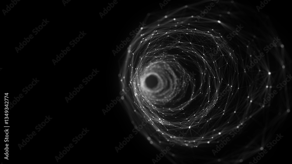 Poster technology wireframe circle tunnel on black background. futuristic 3d wormhole grid. big data visual