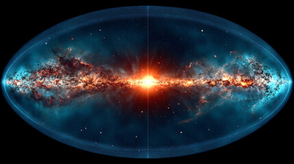 Obraz premium Stunning galaxy with a bright red star at the center radiating energy and light in the depths of the cosmic universe.