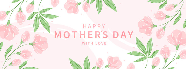 Mother's Day banner. Spring summer floral design in pastel colors. Vector illustration for card, poster, label, template, sale.