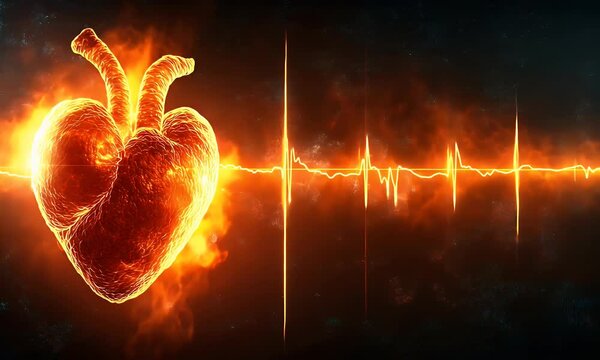 Fiery heart with EKG