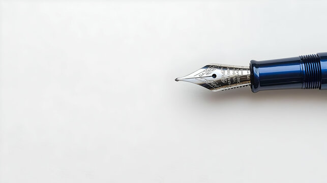 Close Up Of Blue Fountain Pen Nib On White Surface