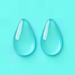Two Teal Water Drops on Aqua Background Clean Pure Hydration Concept