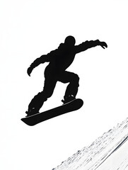 Naklejka premium Silhouette of Athlete Snowboarding: Extreme Winter Sports Jumper in Action