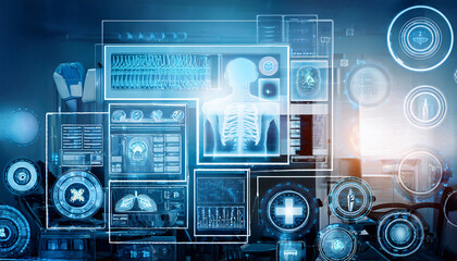 Fototapeta premium 006-045-Electronic health record systema computer screen with a bunch of different medical icons
