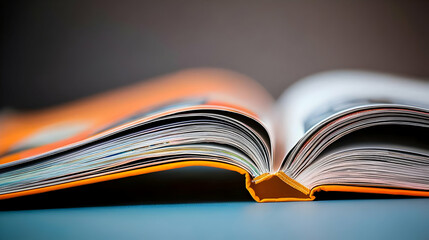 Open Book With Orange Cover On Blue Surface