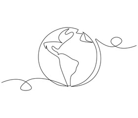 Continuous one line drawing of Earth. Single line drawing illustration of Earth globe. Green energy concept vector art. Doodle line illustration.