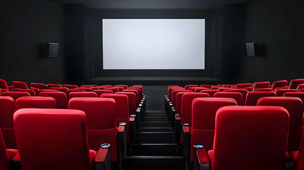 Empty Movie Theater Interior With Red Seats