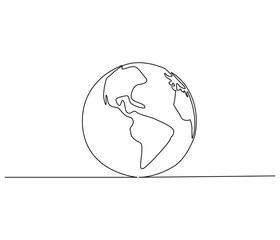 Continuous one line drawing of Earth. Single line drawing illustration of Earth globe. Green energy concept vector art. Doodle line illustration.