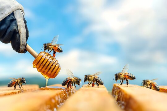 Honey Harvest Bees Honeycomb. (1) - Powered by Adobe