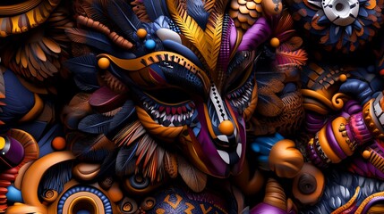 Ornate carnival mask with intricate details and vivid color arrangements