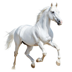Fototapeta premium Majestic White Horse Trotting on transparent background.