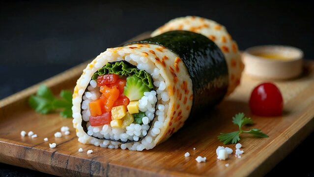 Sushirrito: A delicious sushi roll made burrito-sized with fresh fillings wrapped in seaweed and rice