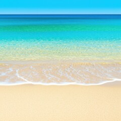 Obraz premium Vibrant Turquoise Ocean Meets Crystal Shore Clear Blue Sky And White Crested Waves Paint Tranquil Summer Horizon With Stunning Blue Color