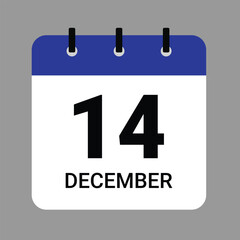Vector illustration of a calendar icon showing dates and events. December 14 Calendar Icon – Flat Design, Minimalist Date Illustration