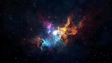 Fototapeta premium Vibrant Nebula And Starfield With Colorful Hues Illustrating The Vastness Of The Universe In A Dark Background