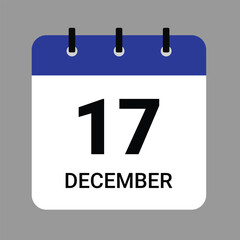 Vector illustration of a calendar icon showing dates and events. December 17 Calendar Icon – Flat Design, Minimalist Date Illustration