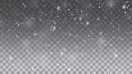 Falling snow on a transparent background. Abstract snowflake background. Fall of snow. Vector illustrator