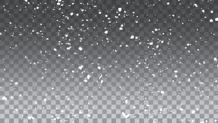 White snowflakes on a transparent background. Snow flakes, snow background. Heavy snowfall, snowflakes in different shapes and forms.