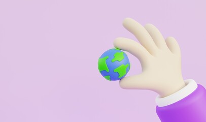 Human hand holding globe caring for the world or ecology concept
3D illustration