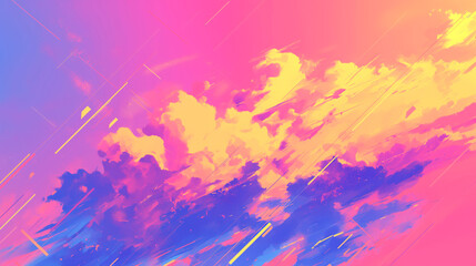 Obraz premium Vibrant digital artwork showcasing pink and orange abstract clouds in a dreamy sky.