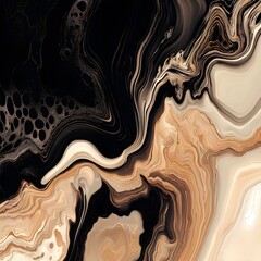 Abstract Gold Black Brown Beige Marble Texture Fluid Art Painting