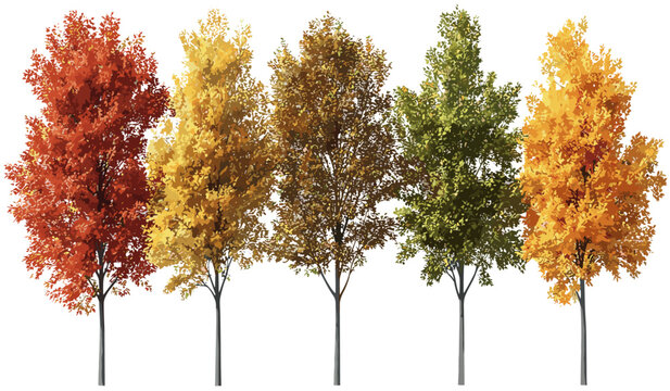 Autumn trees cutout vector, colorful foliage isolated background png, fall season, autumn leaves, nature design, seasonal foliage, tree background, vibrant autumn leaves