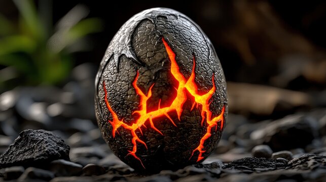 Fiery Dragon Egg on Volcanic Rocks