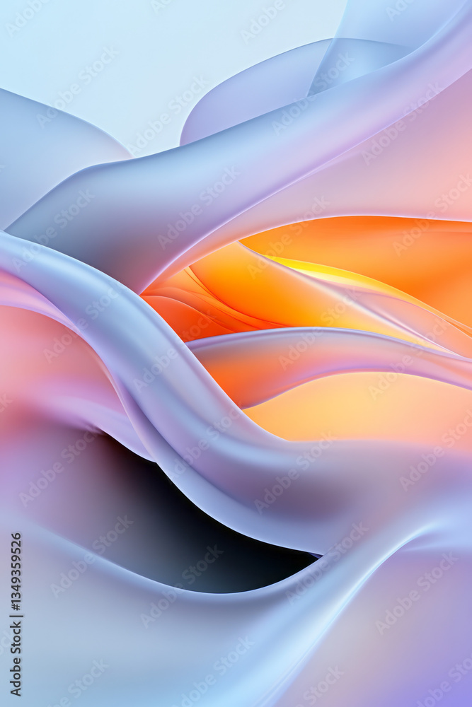 Fototapete A soft and fluid 3D abstract design featuring a glossy black torus with intricate color reflections