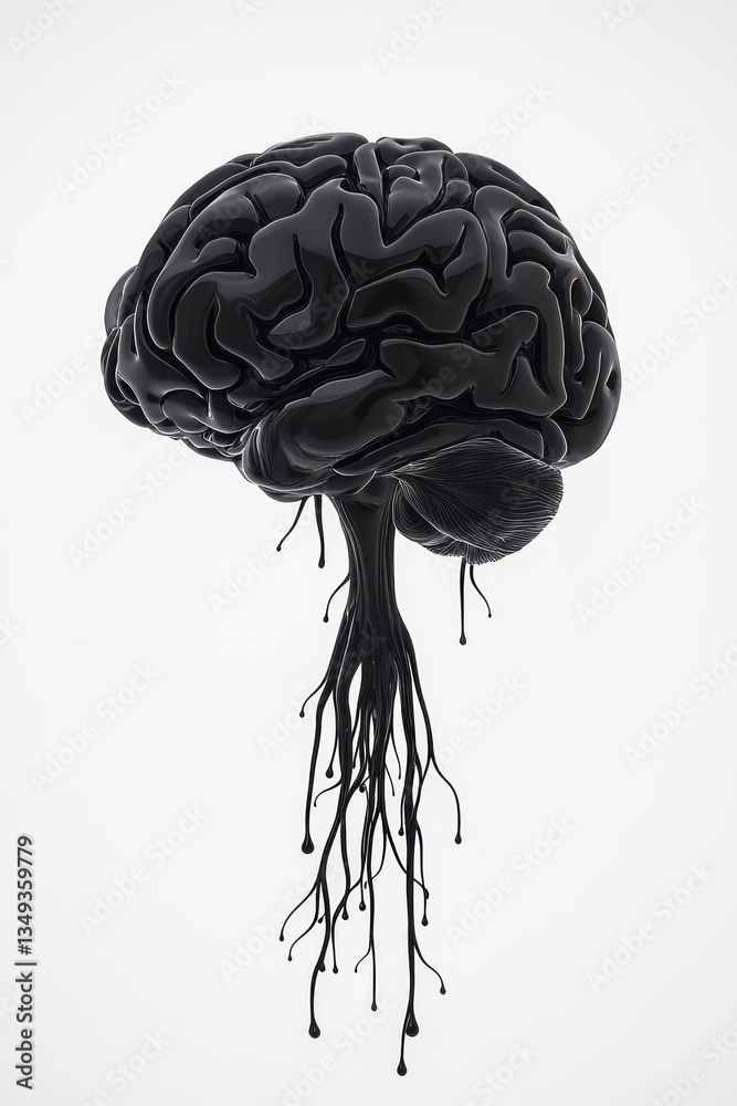 Aufkleber a floating, fluid-like black neural structure, forming an intricate organic shape, symbolizing